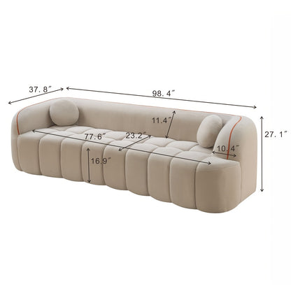 Channel-Tufted Corduroy Lounge Sofa — supplier dimension diagram.