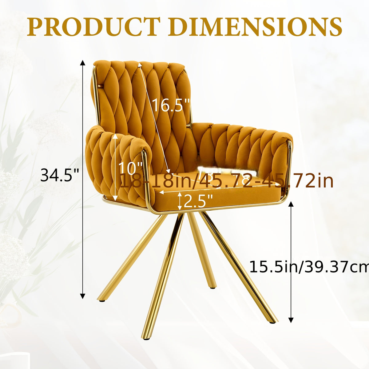 Dining chair dimension diagram showing overall, seat and back measurements