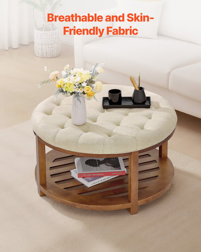 Round ivory tufted table upholstery graphic