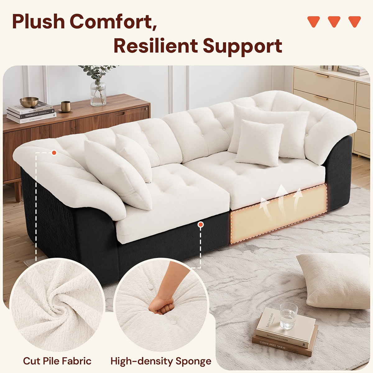 Contrast Modular Cloud Sofa — upholstery and foam detail panel.