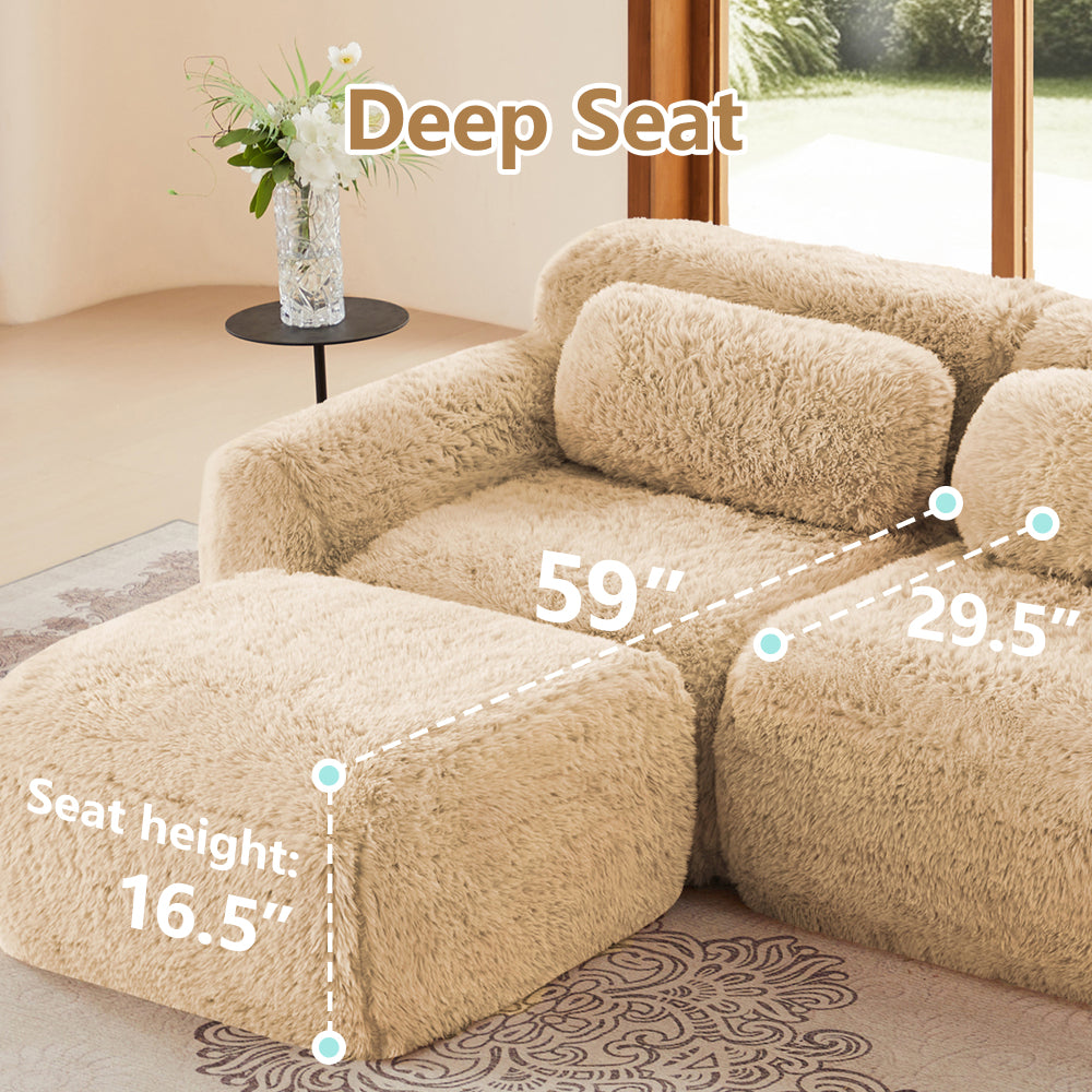 80-Inch Plush Deep-Seat Sofa with Footrests — light Khaki extended seat dimensions panel