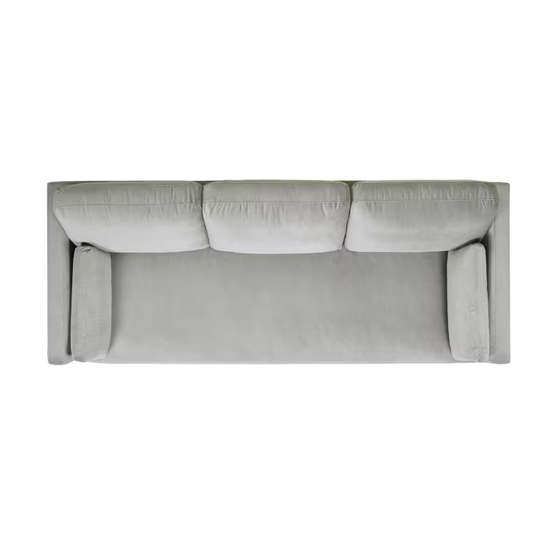 Knox Opal Grey Velvet Sofa — overhead product view.