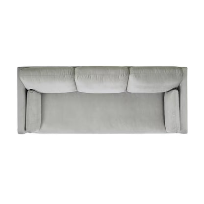 Knox Opal Grey Velvet Sofa — overhead product view.