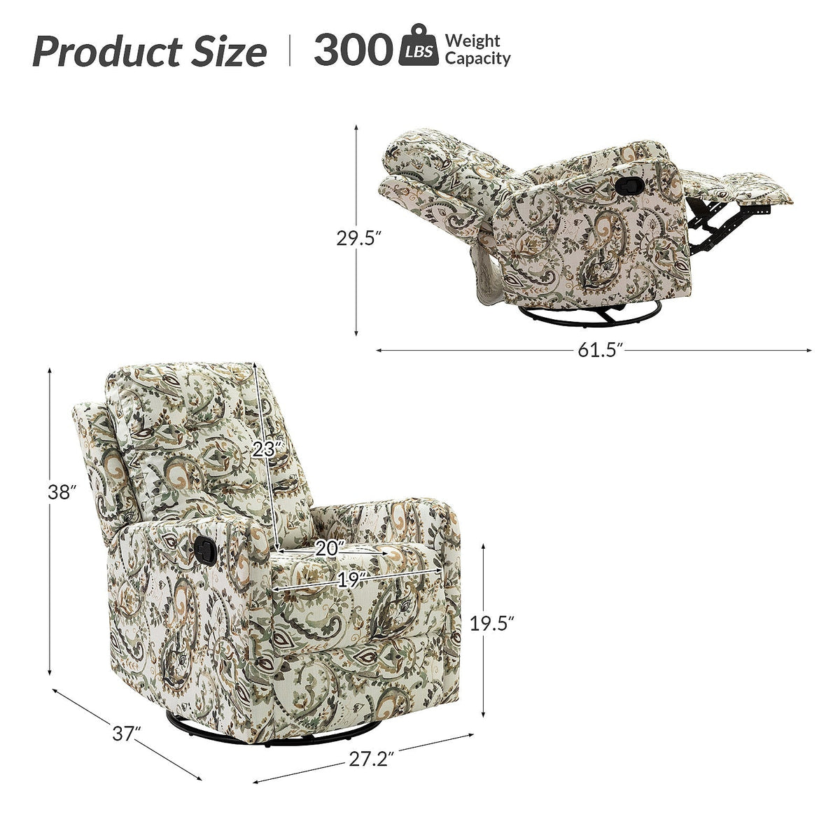 Hulala Patterned Swivel Rocker Recliner — gallery view 8 of 13