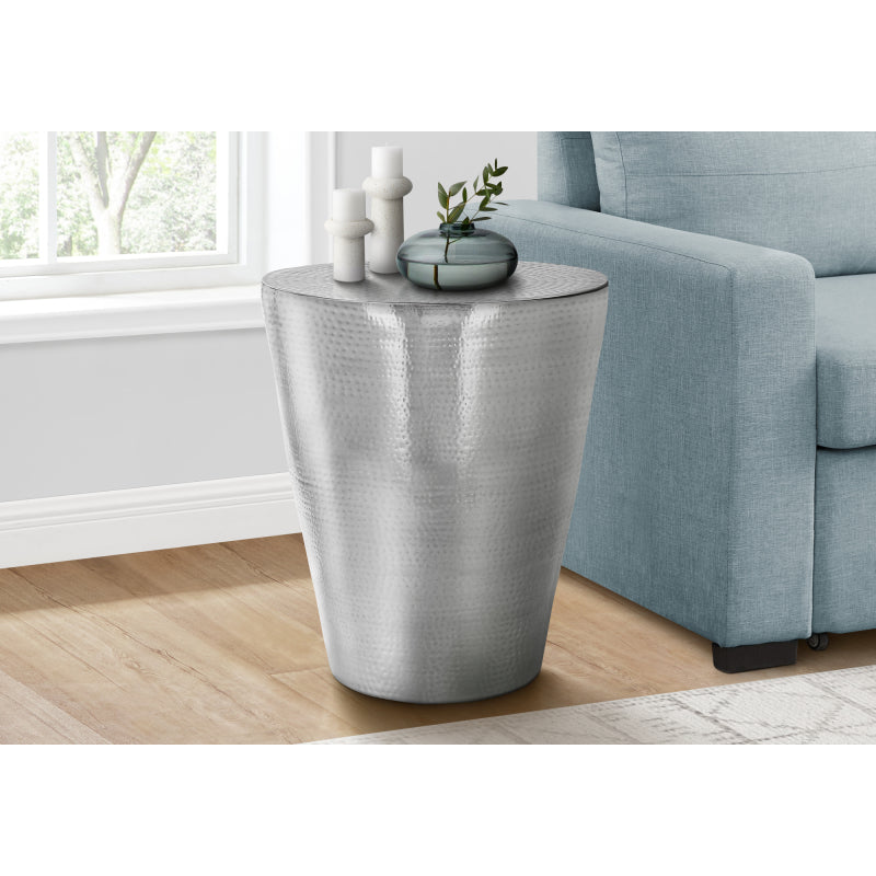 Accent Table, Drum, Side, End, Nightstand, Lamp, Living Room, Bedroom, Chrome Metal, Contemporary, Modern - as pictured