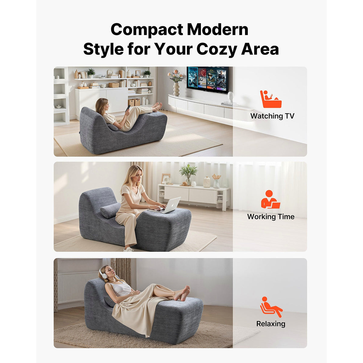 Gray fabric foam yoga chaise with a lumbar pillow