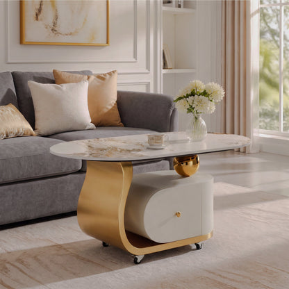 Mobile Sintered-Stone Coffee Table with Storage