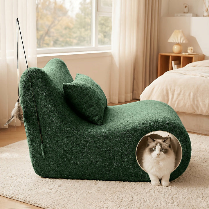 Green human and cat lounge chair — side lifestyle view