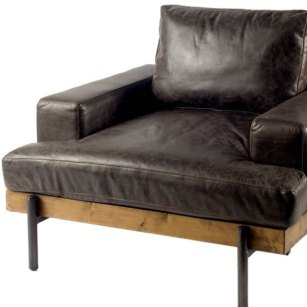 41" Black Faux Leather Distressed Club Chair - 376350