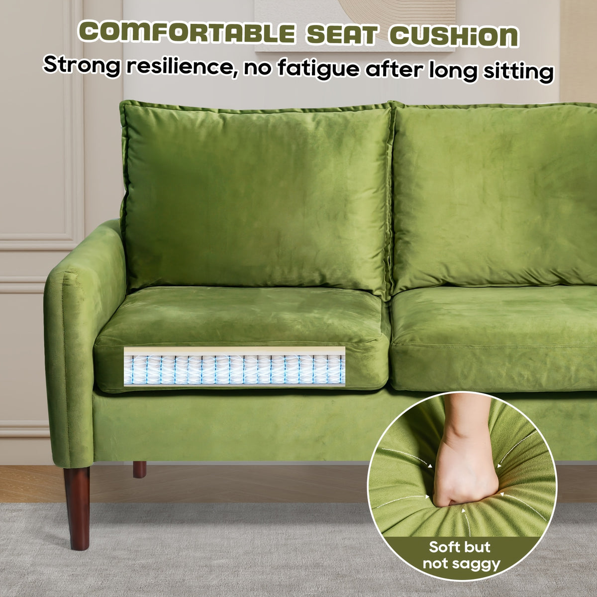 Bilhilury Velvet Loveseat — seat cushion construction panel.