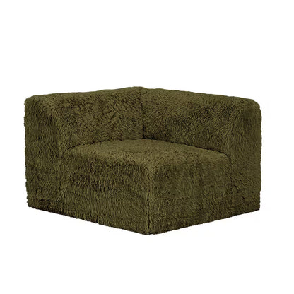 Olive Plush Modular Sofa — single corner module.