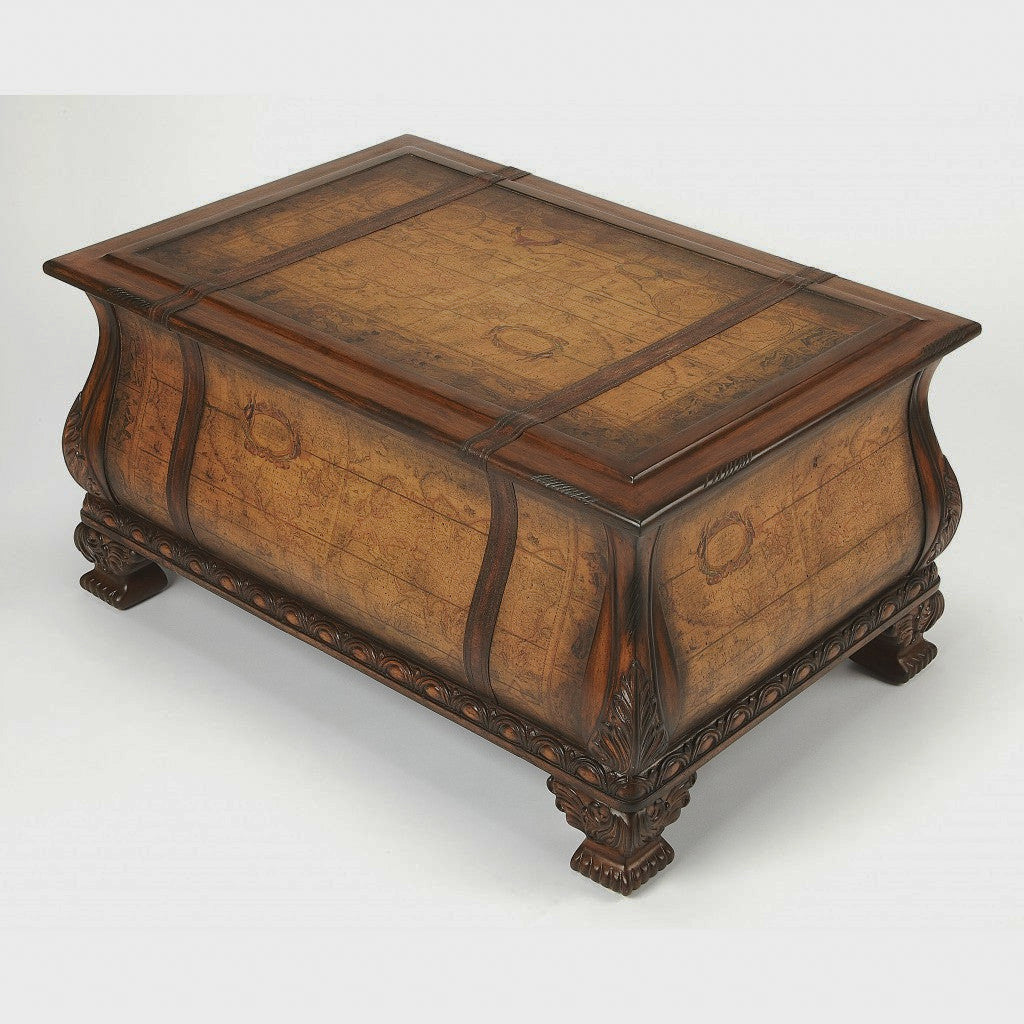 Map-print top and curved sides of bombe coffee table