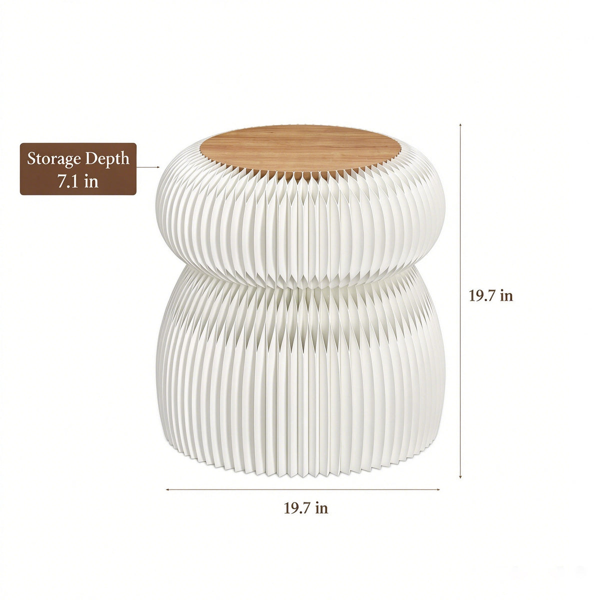Dimension diagram for white-body side table with brown top