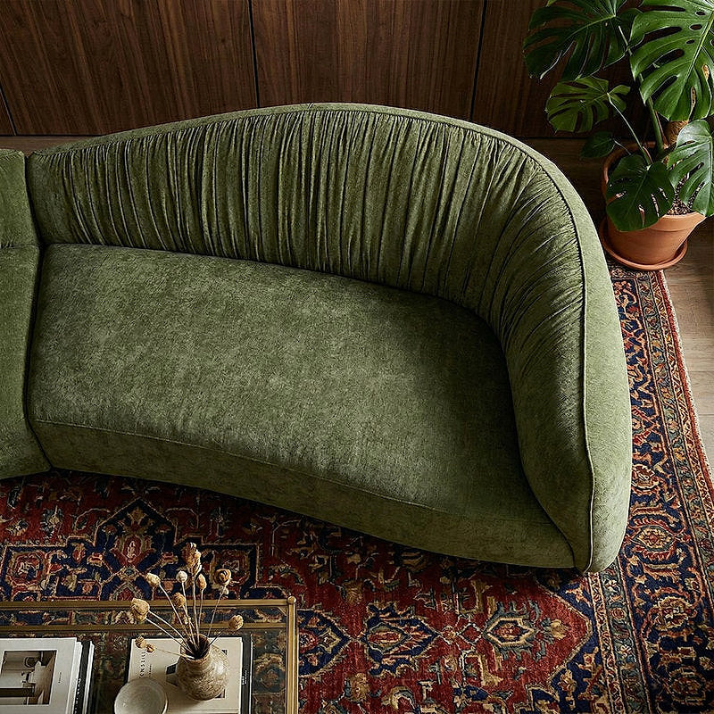 Arcadia curved sectional, close-up of seat and ruched back