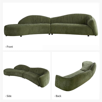 Arcadia curved sectional shown from the front, side and rear