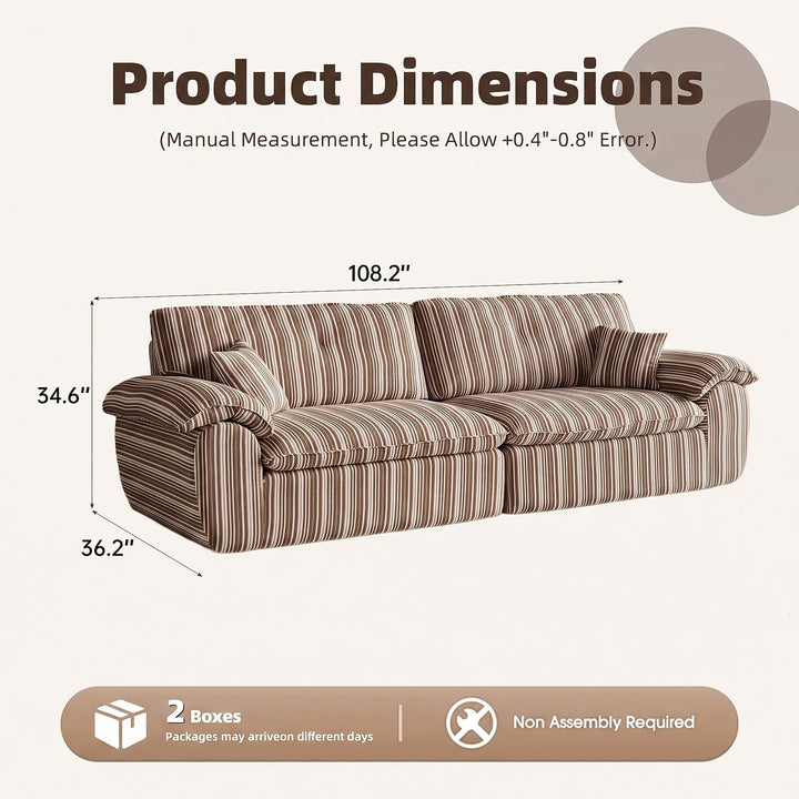 Wren Green Striped Deep-Seat Cloud Sofa — brown colorway supplier dimensions for reference; green option measurements require confirmation