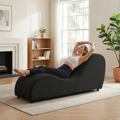 Black velvet curved yoga chaise lounge