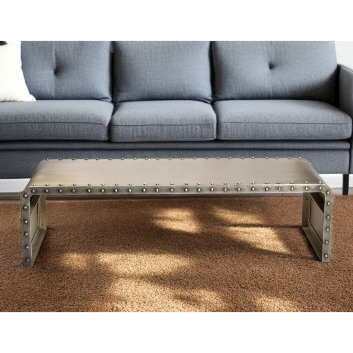 60" Gray Aluminum and Metal Frame Coffee Table - Gold