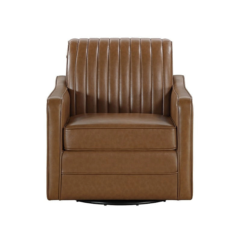 Brown Channel-Stitched Swivel Chair — gallery view 3 of 5