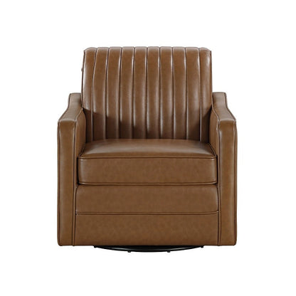 Brown Channel-Stitched Swivel Chair — gallery view 3 of 5