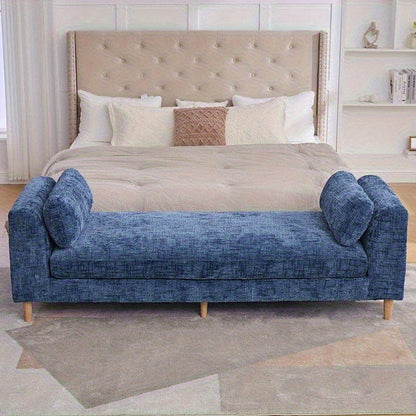 Chenille Arm Bench with Bolster Pillows