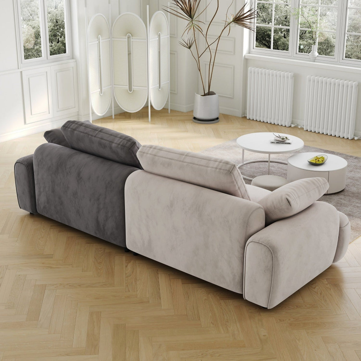 Remy Two-Tone Two-Seat Sofa — rear view showing contrasting upholstery