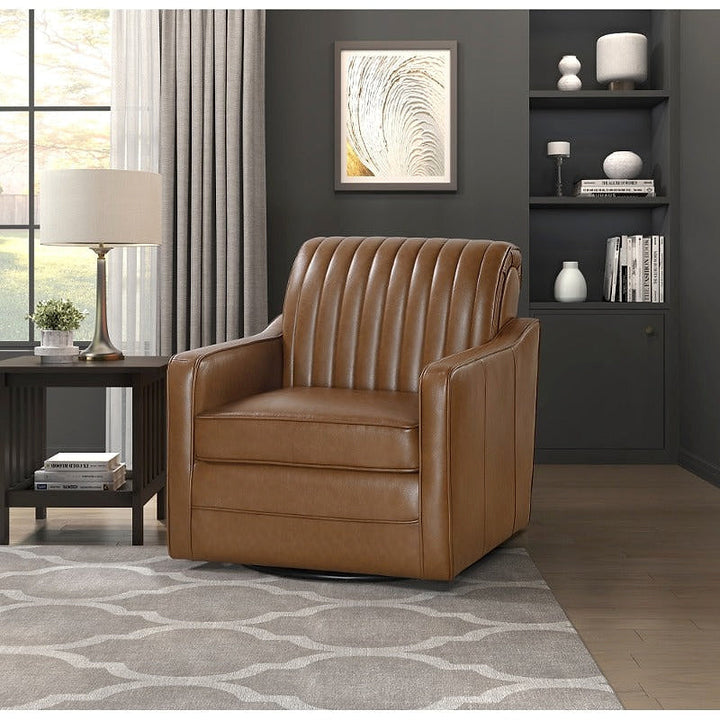 Brown Channel-Stitched Swivel Chair — gallery view 2 of 5