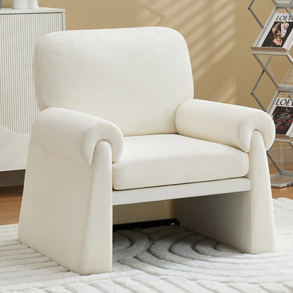 Rolled-Arm Chenille Accent Chair — front three-quarter view of the beige chair