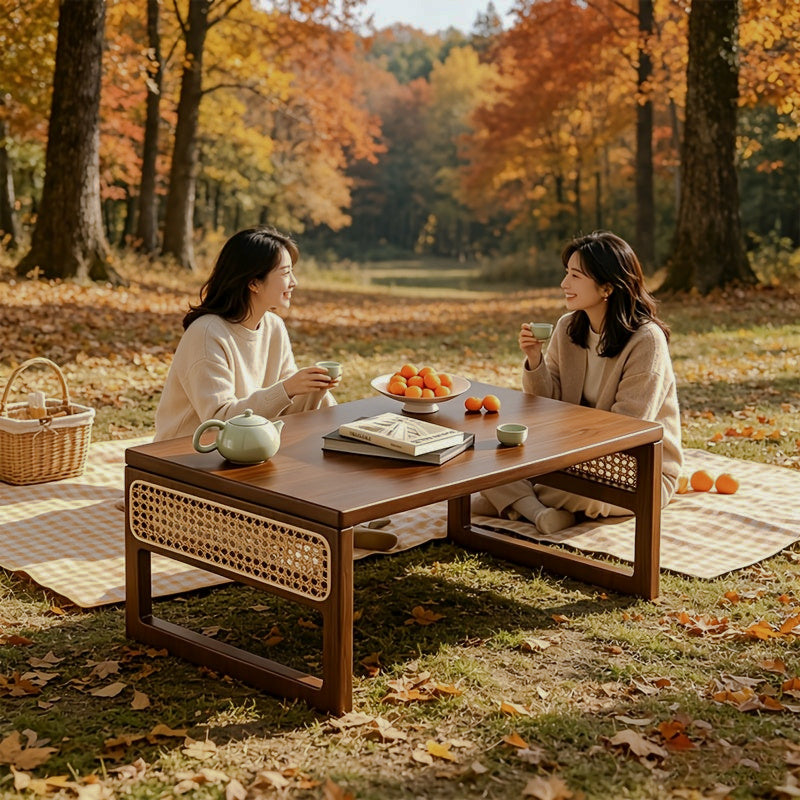 Folding low table in an outdoor picnic setting