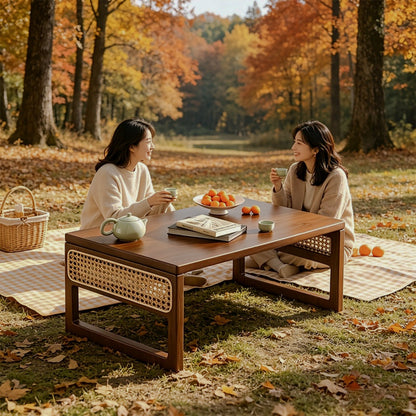 Folding low table in an outdoor picnic setting