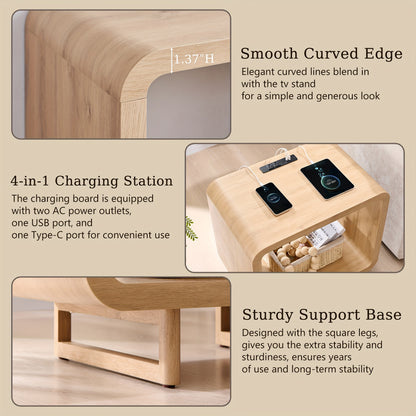 Rounded Charging End Table with Open Shelf