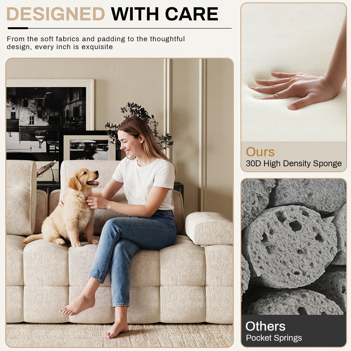 88-Inch Chenille Modular Cloud Loveseat — foam cushioning supplier feature panel