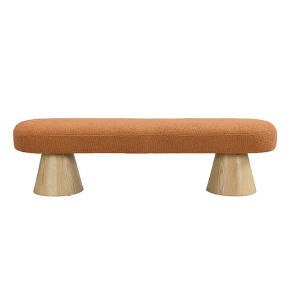 Orange Bouclé-Style Bench with Tapered Pedestals
