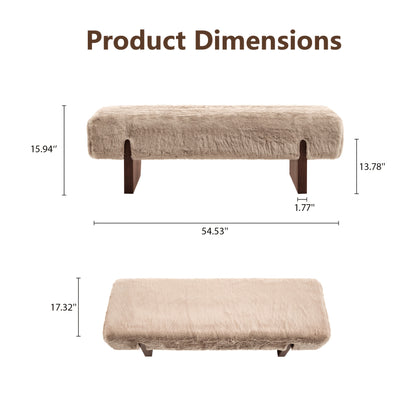 Faux Fur Upholstered Bench with Wood Legs — supplier dimension diagram.