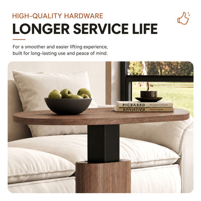 Oval Walnut-Look Height-Adjustable Coffee Table