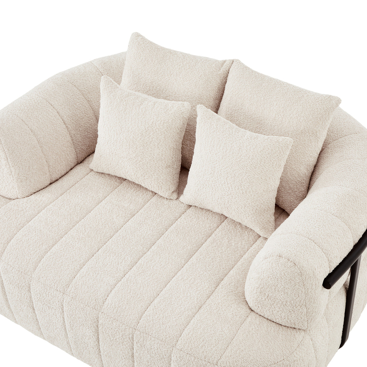 64-Inch Bouclé Deep-Seat Lounge Chair — beige seat and pillows viewed from above