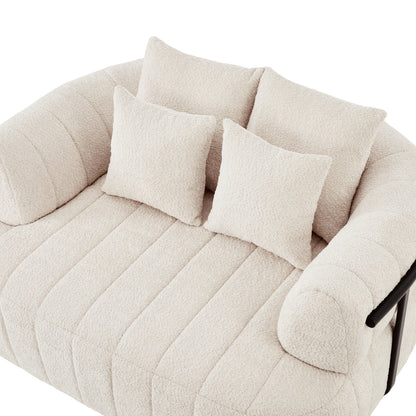 64-Inch Bouclé Deep-Seat Lounge Chair — beige seat and pillows viewed from above