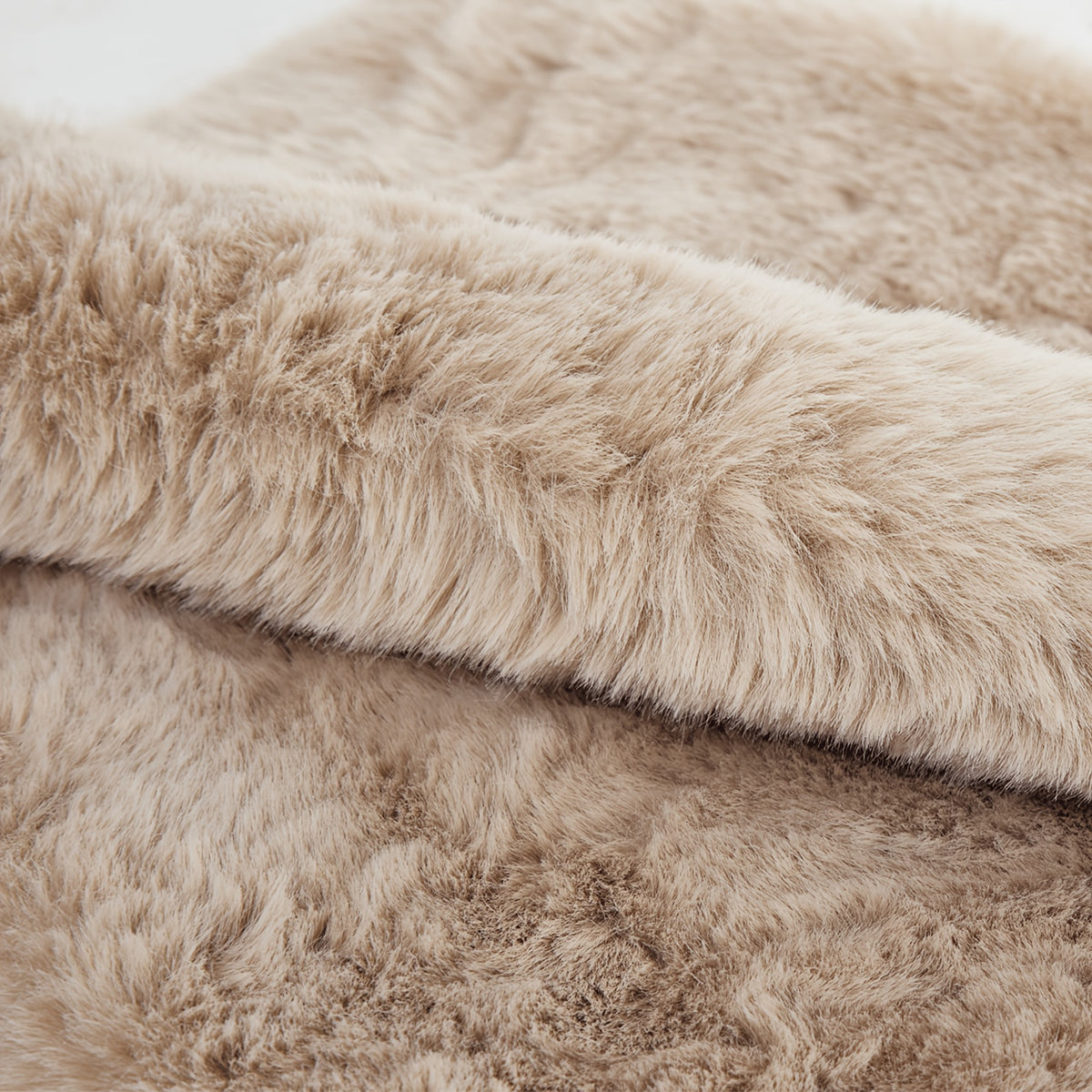 Faux Fur Upholstered Bench with Wood Legs — faux fur texture close-up.