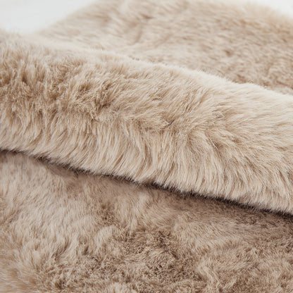 Faux Fur Upholstered Bench with Wood Legs — faux fur texture close-up.