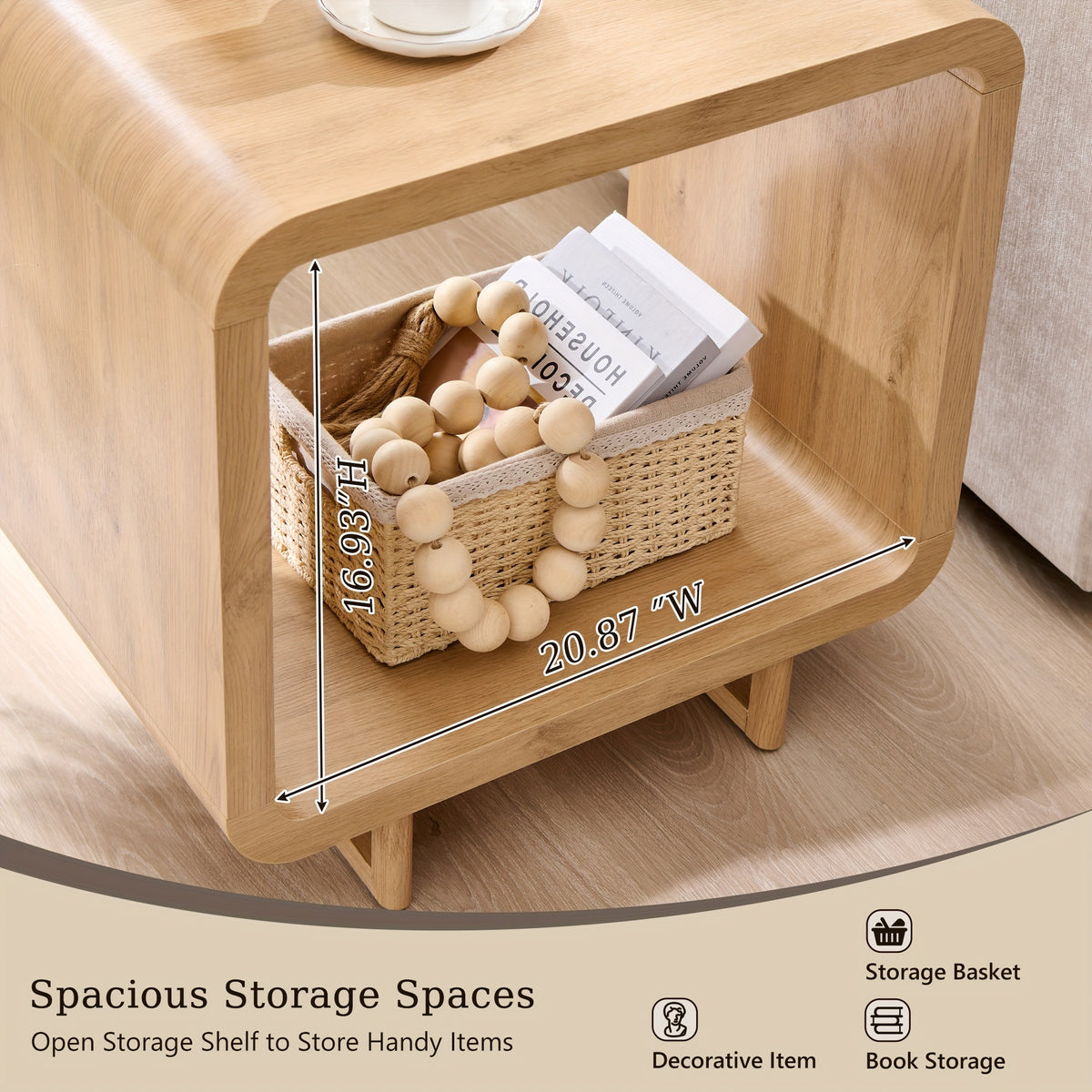 Rounded Charging End Table with Open Shelf