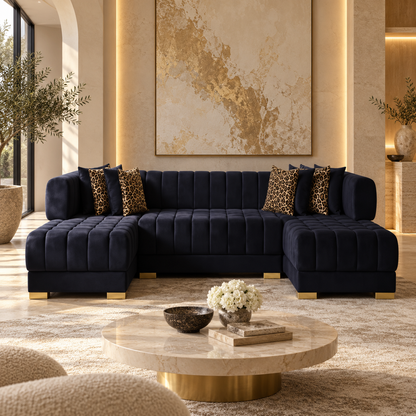 Black Velvet Three-Piece U-Shaped Sectional — main product image
