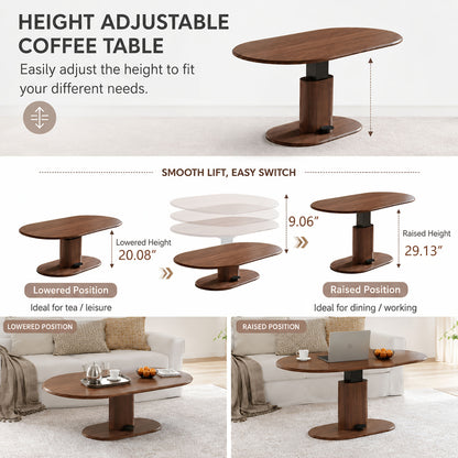 Oval Walnut-Look Height-Adjustable Coffee Table