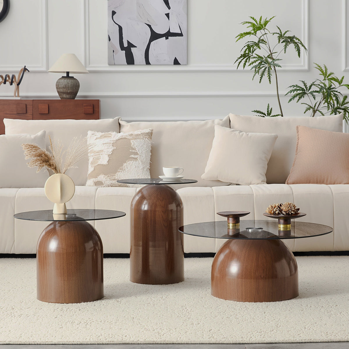 Three-piece brown glass table set
