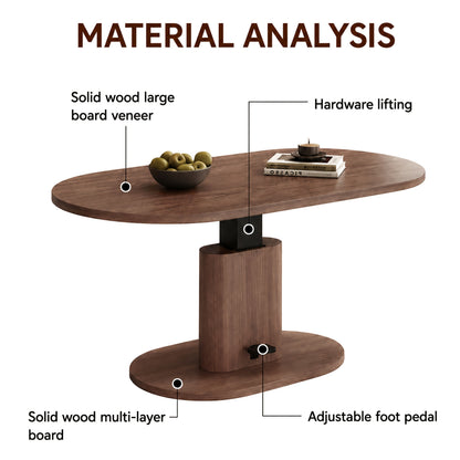 Oval Walnut-Look Height-Adjustable Coffee Table