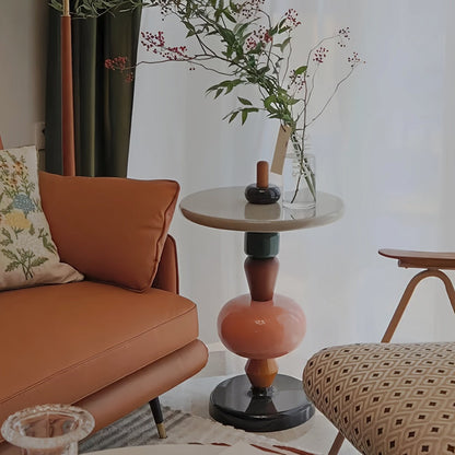Color-Block Glass Pedestal Side Table