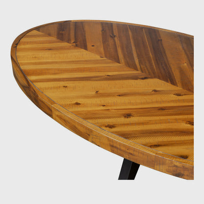 Detail of the oval tabletop's herringbone pattern