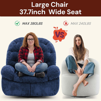 Blue chenille power swivel rocker recliner with a side pocket