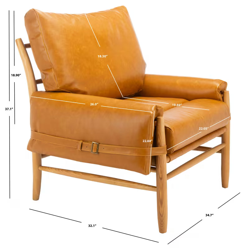 Strap-Detail Wood-Frame Accent Chair — caramel chair dimensions diagram