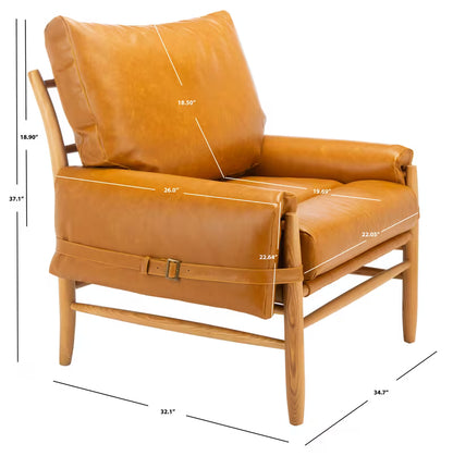 Strap-Detail Wood-Frame Accent Chair — caramel chair dimensions diagram