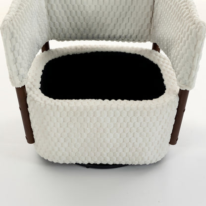 Textured Swivel Accent Chair with Storage — lifted seat cushion revealing hidden storage